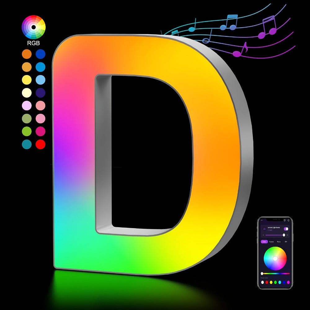 LED Letter Lights Music Sync – Colorful Flashing Marquee Alphabet Lights for Room Decor, Party, Bedroom, Festival & Camping