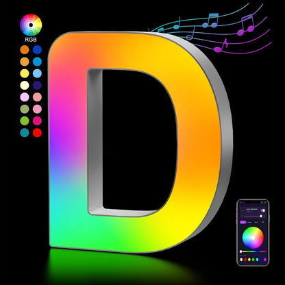 LED Letter Lights Music Sync – Colorful Flashing Marquee Alphabet Lights for Room Decor, Party, Bedroom, Festival & Camping