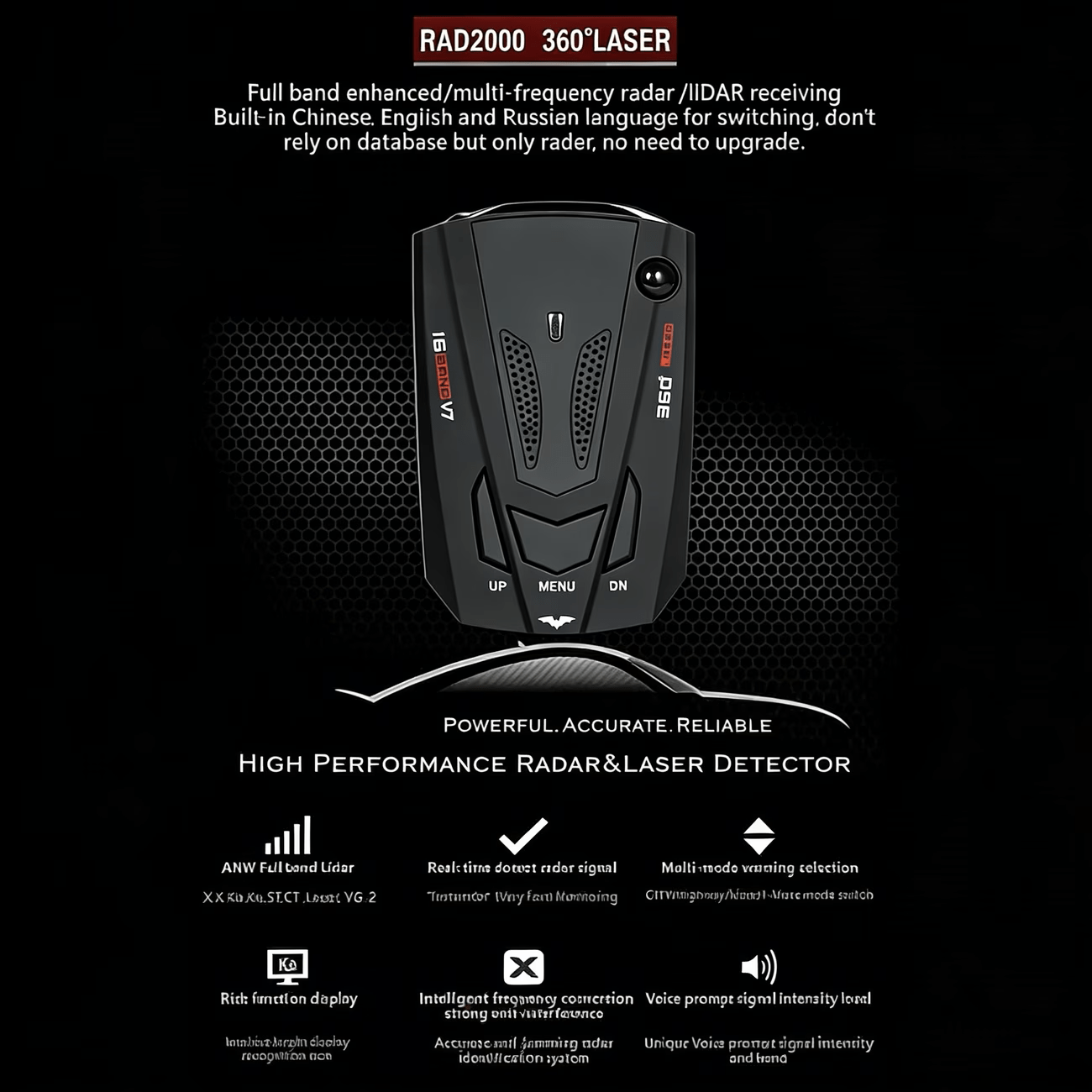 Radar Detector for Cars V7 Upgraded Chip 360 Degree Signal Reception City Highway Mode Compact Design Long Range Detection Speed Camera