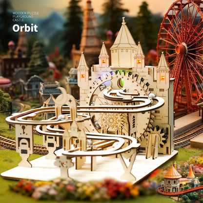 Electric Marble Run Set 3D Handmade Logic Building Construction Puzzle, Educational STEM Toy for Kids Teens Adults