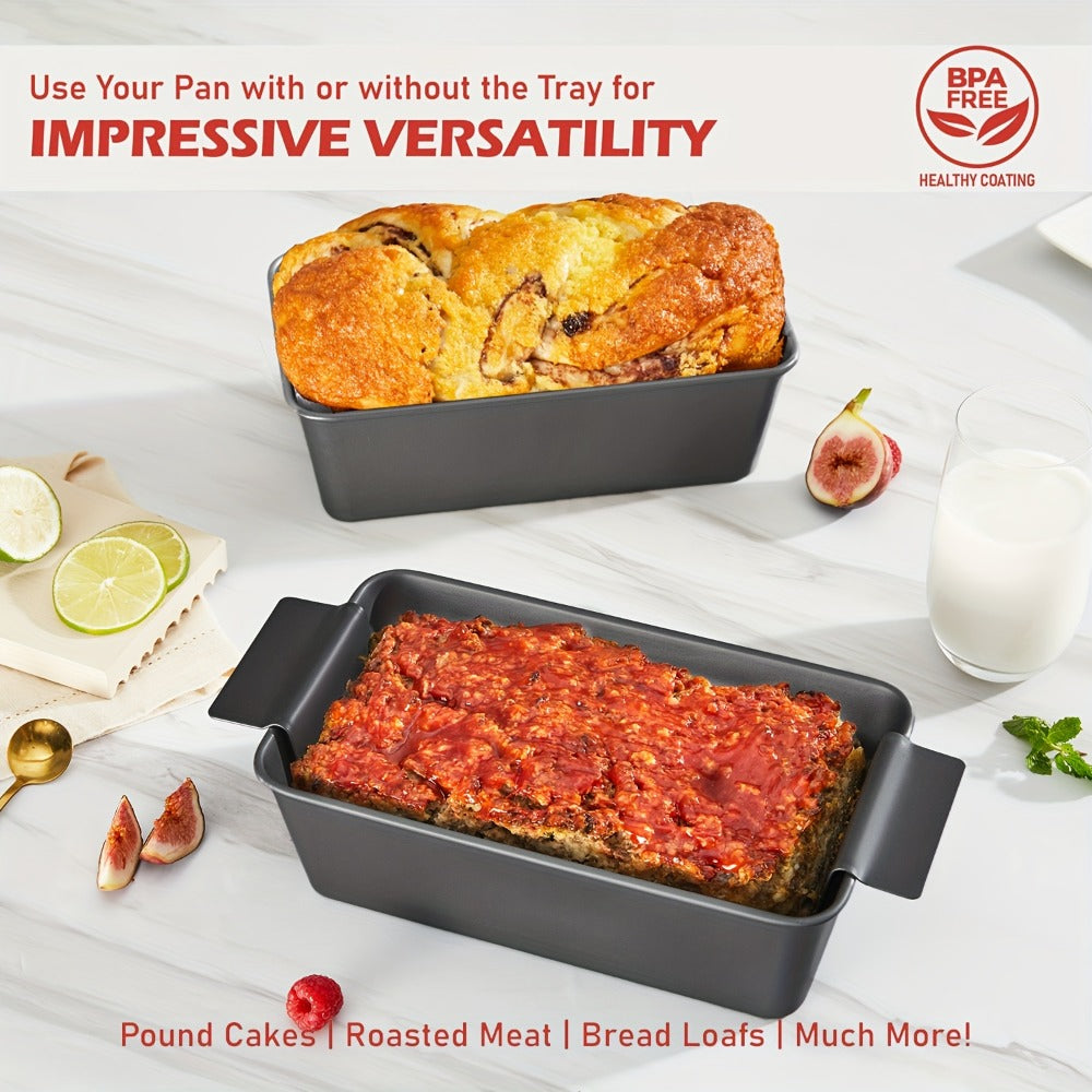 Loaf Pan Set of 4 Nonstick Carbon Steel Meatloaf Pan with Drain Tray 9x5 Inch Bread Baking for Home Cooking, Dining and Outdoor Meals