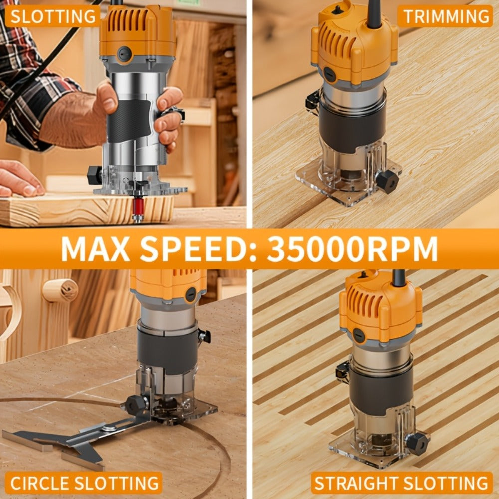 Wood Router Edge Trimmer 800W 6.1Amp Compact Hand Router Tool 35000RPM with Variable Speed, 1/4" Collet