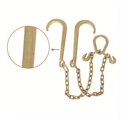 Grade 70 Tow Chain with J Hooks – 5/16" x 2ft Heavy Duty Trailer Chain Set with V-Chain Grab Hooks, 6000 lb Capacity