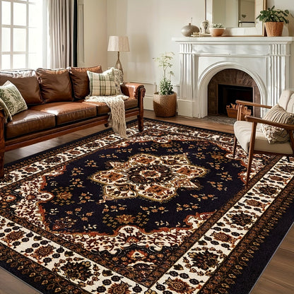 Bohemian Round Rug Large – Soft Non-Slip Machine Washable Vintage Area Rug for Living Room Bedroom Floor Decor
