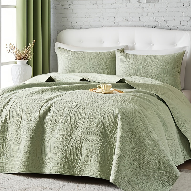 Quilt Coverlet Set 2-3 Piece Lightweight Microfiber Bedspread Coin Pattern Soft Skin-Friendly Anti-Allergy Machine Washable Twin Full Queen