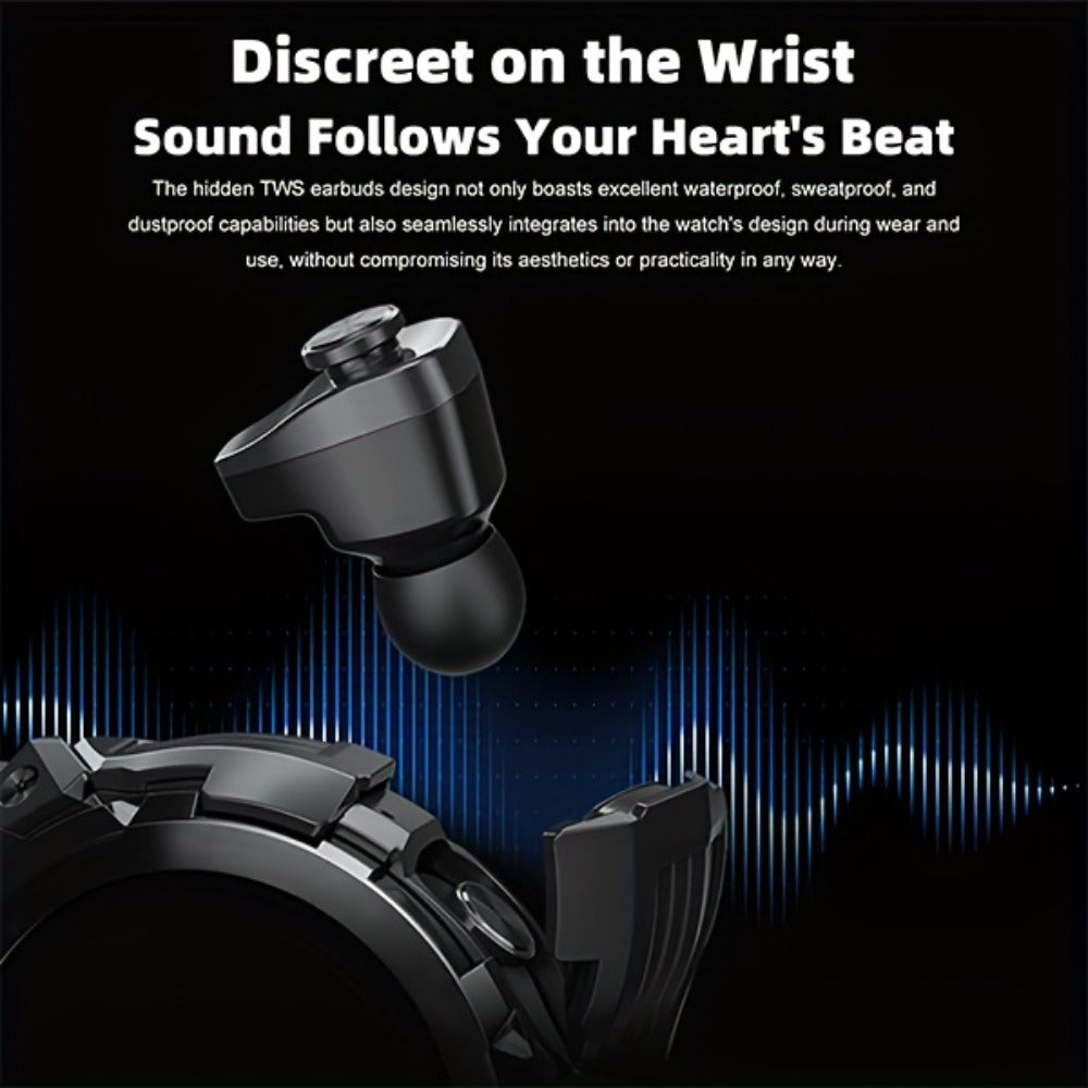 Smartwatch 2-in-1 with Built-In Earphones, 1.46 Inch IPS Touchscreen and 100 Sport Modes with Extra Strap