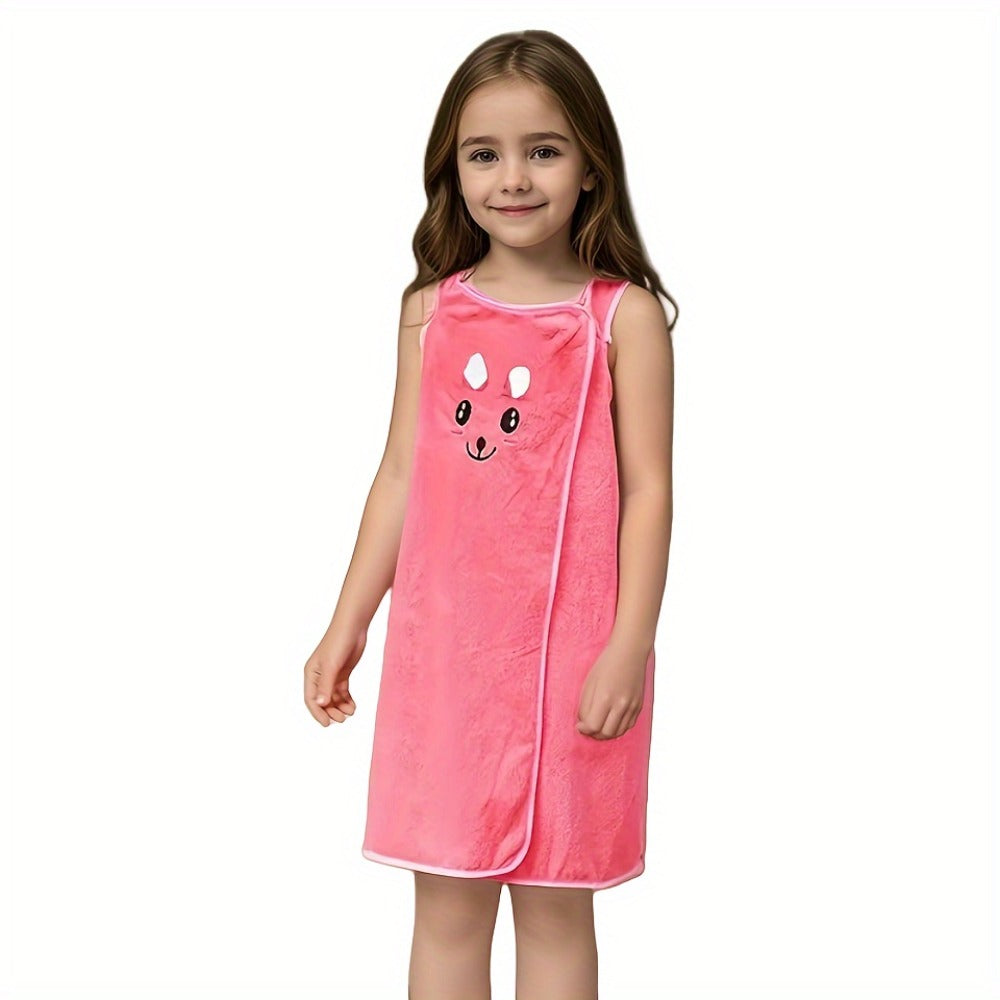 Bunny Ears Bath Towel Wrap for Girls - 250GSM Microfiber Cartoon Bath Skirt, Cute Kawaii Robe for Ages 6-12