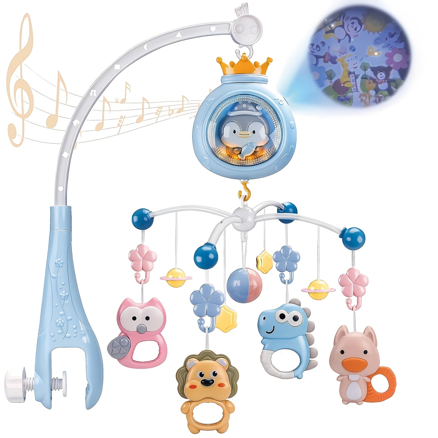 Baby Musical Crib Mobile with Music & Lights Projection, Take-Along Rattle & Music Box, Owl, Star & Penguin Styles