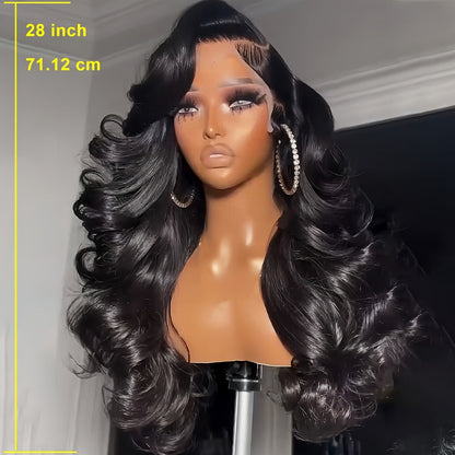 13x4 HD Lace Front Body Wave Synthetic Wig 250% Density Glueless Natural Black Crimson, for Home, Travel and Salon Hair Styling