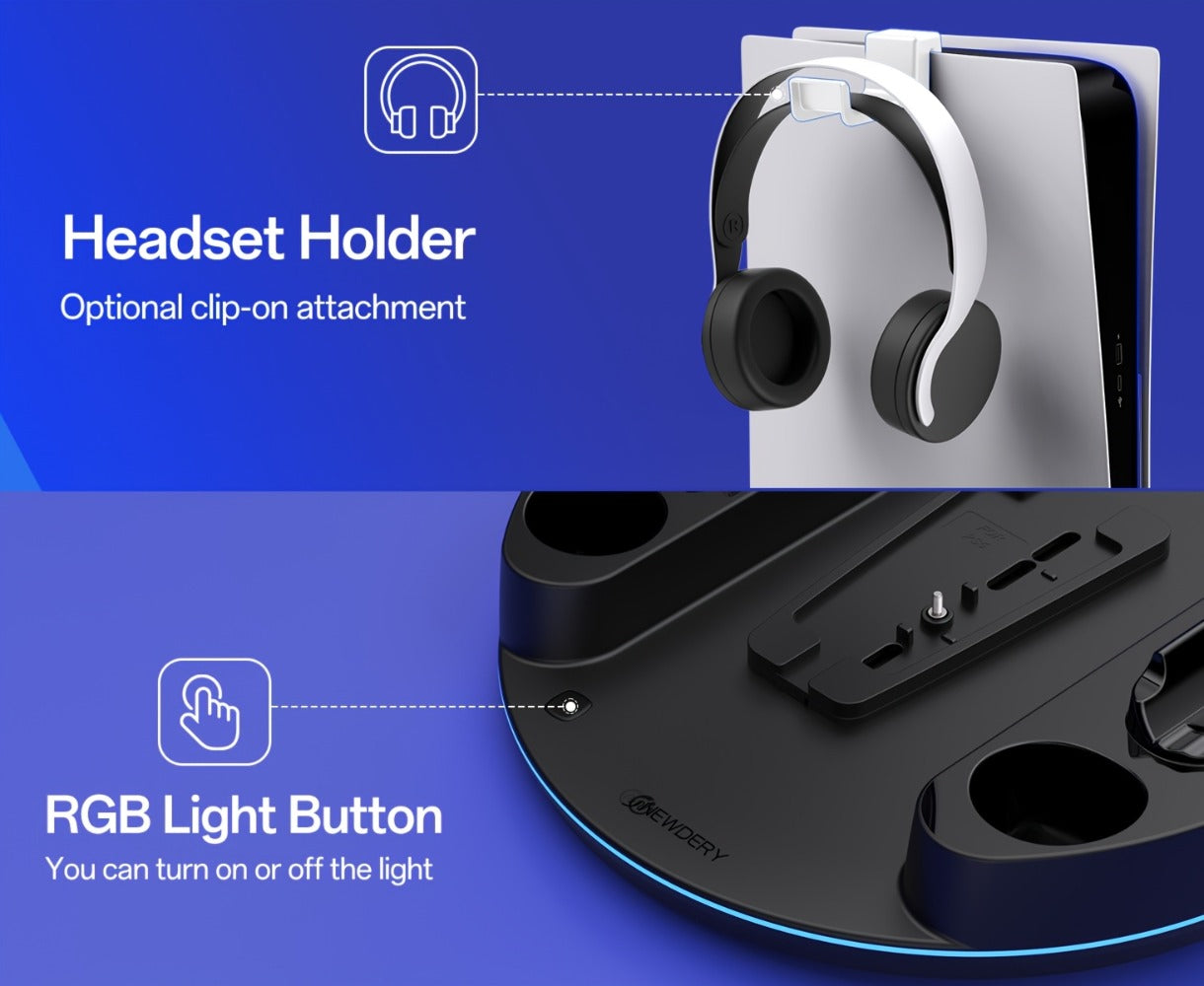 PS5 Charging Station with RGB Light Stand for PS5 Slim PS5 Pro - Fast Dual Controller Charger for an Everyday Personal Care Routine