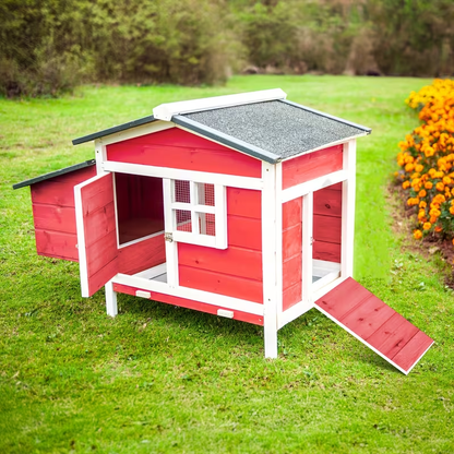 Hen House Outdoor Wooden Chicken Coop with Nesting Box Ramp Removable Tray Elevated Design Fir Wood for Garden, Patio and Yard Use
