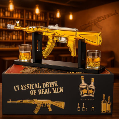 Gun Whiskey Decanter Set with Glasses Military Themed Liquor Dispenser AK47 M1911 Revolver for Entryways, Bedrooms and Living Spaces