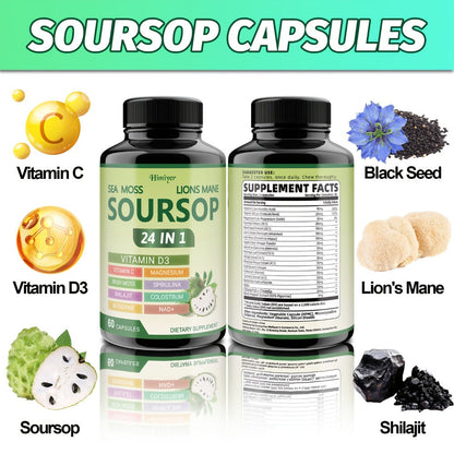 Soursop Capsules Advanced Herbal Supplement with Shilajit, Irish Moss, Berberine & NAD+, Immunity