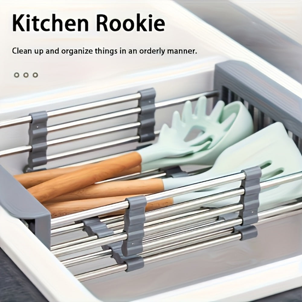 Dish Drying Rack Stainless Steel Adjustable, Expandable Over Sink Dish Rack with Retractable Width & Height for Kitchen Countertop
