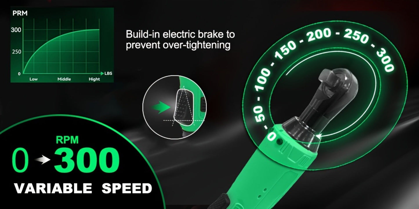 12V Cordless Ratchet Wrench Set 3/8" Drive, 40 Ft-lbs Torque, Variable Speed Trigger, Lithium-Ion Battery