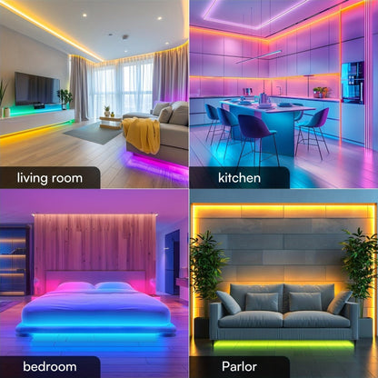 RGB Smart IC LED Strip Light Kit, 25ft to 200ft with App, Handheld Remote, Music Mode and Five Length Options