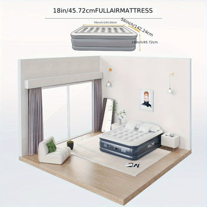 Air Mattress with Built-In Pump, 18'' Self-Inflating Portable Air Bed for Home, Camping & Travel