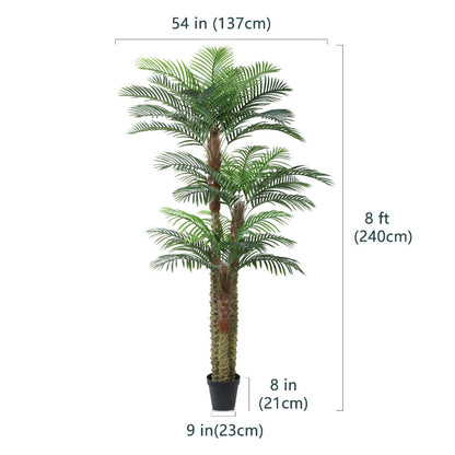 Artificial Palm Tree with Potted Base in 8 or 10 Foot Heights and Layered Golden Cane-Style Trunks