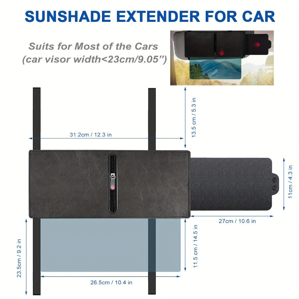 Sun Visor Extender Polarized PC Material | Driver & Passenger Side Clip-On, Adjustable Glare & UV Blocker, Fits All Vehicles