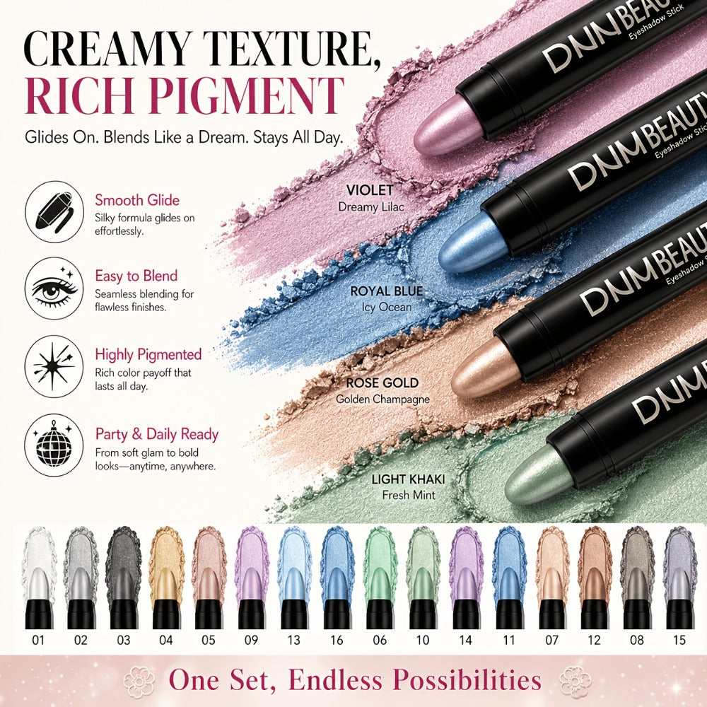 Highly Pigmented Eyeshadow Stick Set 16 Colors Waterproof Matte & Shimmer Eye Makeup Pencil Kit