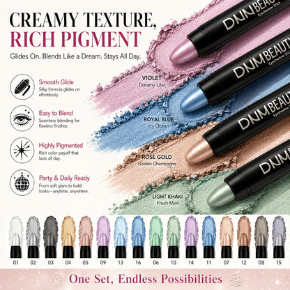 Highly Pigmented Eyeshadow Stick Set 16 Colors Waterproof Matte & Shimmer Eye Makeup Pencil Kit