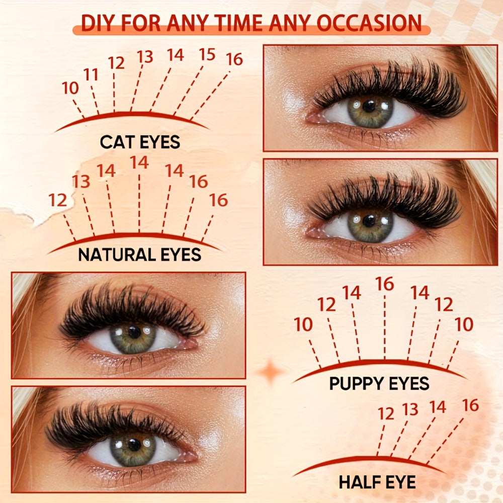 100D Volume Cluster Lashes DIY Individual Lash Extension Kit – Soft Reusable Single Clusters for Full Thick Dramatic Lash Look