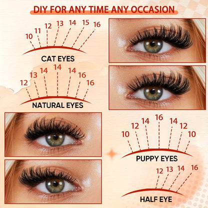 100D Volume Cluster Lashes DIY Individual Lash Extension Kit – Soft Reusable Single Clusters for Full Thick Dramatic Lash Look