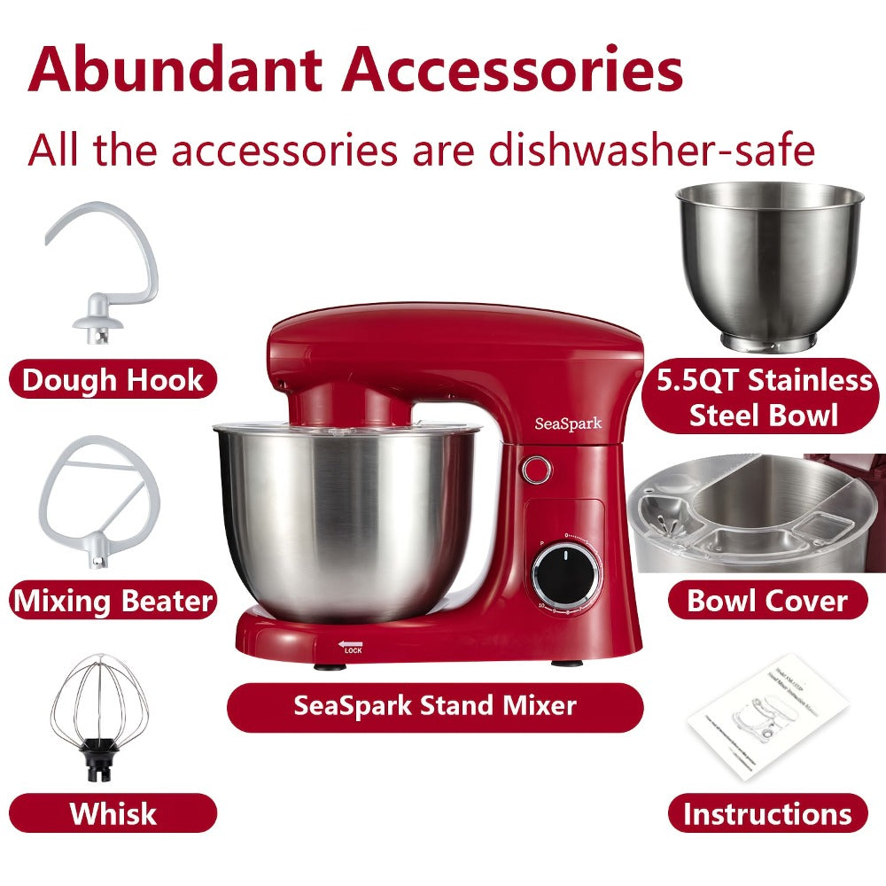 3-in-1 Stand Mixer 10-Speed Tilt-Head with Pulse - 5.5QT Stainless Steel Bowl Kitchen Mixer with Dough Hook
