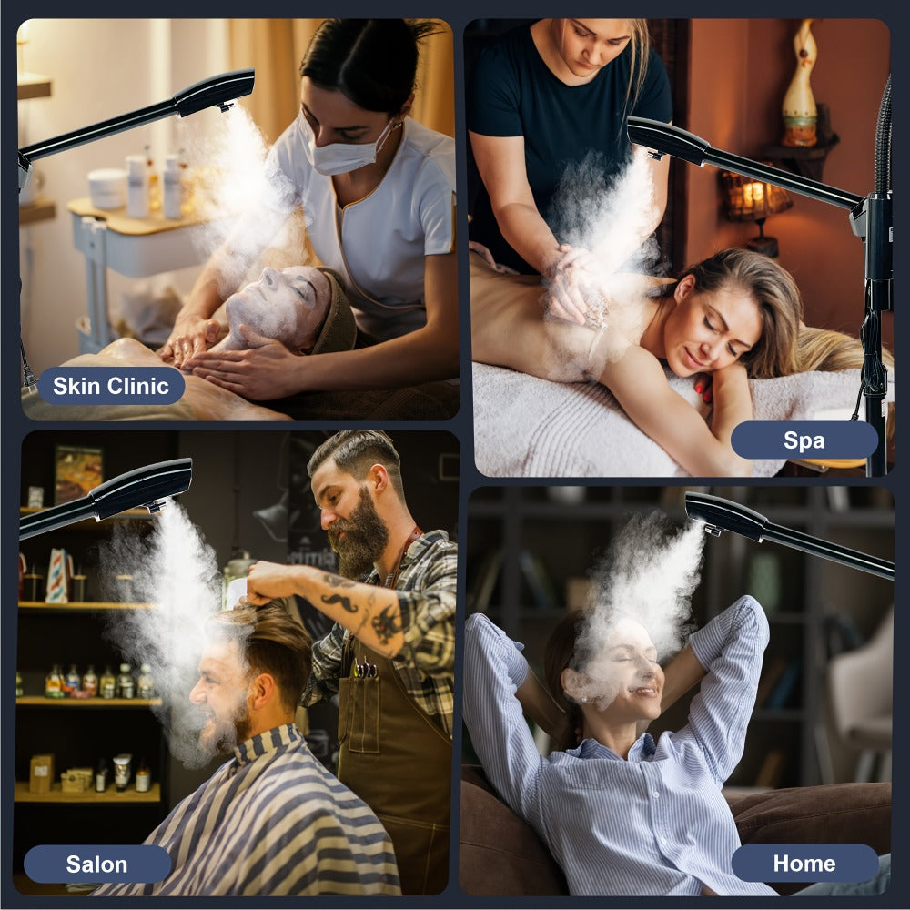 Facial Steamer with Ozone & 3X Magnifying Lamp, 2-in-1 Professional Wheeled Spa Steamer, Timer Preset
