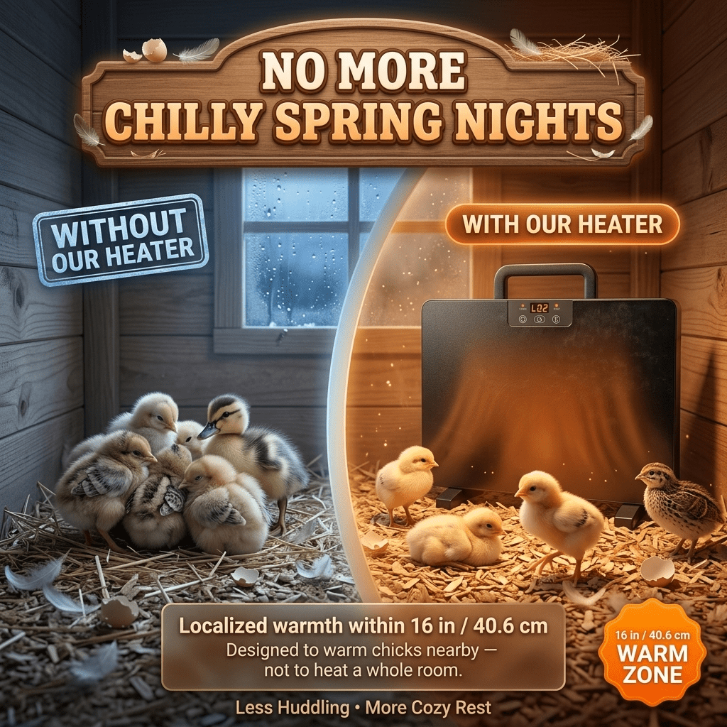 Brooder Heater 250W Heating Panel for Chicks, Ducklings & Quail, 3 Heat Levels, 4-Timer Settings