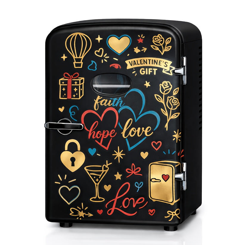 4-Liter Portable Mini Cooler and Warmer with Decorative Stickers, Carry Handle, Shelf and Black, Pink or Red Options