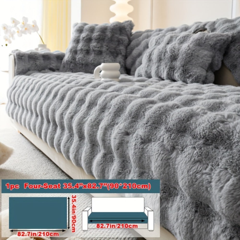 Sofa Cover Thick Faux Rabbit Plush Panels with Backing Detail for Seat, Armrest, Backrest or Pillowcase