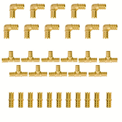 PEX Fittings Set 33pcs 1/2 Inch – Brass Crimp PEX B Fittings, 11 Each Elbow Tee Coupling, F1807 61
