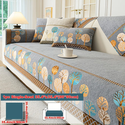 Sofa Cover, Geometric Embroidered Knit Couch Pad in Gray, Blue or White with Three Size Options