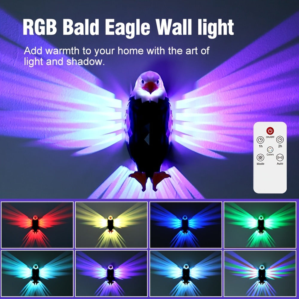 Eagle LED Wall Lamp, Colorful Ambient Night Light with Motion Sensor, Rechargeable Battery