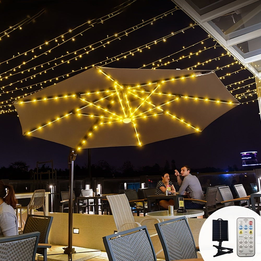 Solar Patio Umbrella Light 104 LED, 8 Modes Remote Control Outdoor Market Umbrella Lamp, Solar Powered White Light for Backyard