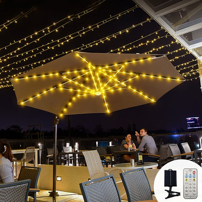 Solar Patio Umbrella Light 104 LED, 8 Modes Remote Control Outdoor Market Umbrella Lamp, Solar Powered White Light for Backyard