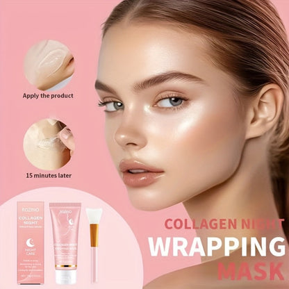 Face Mask, ROZINO Collagen Night Wrapping Formula, 75g or 2.645oz Tube with Application Brush