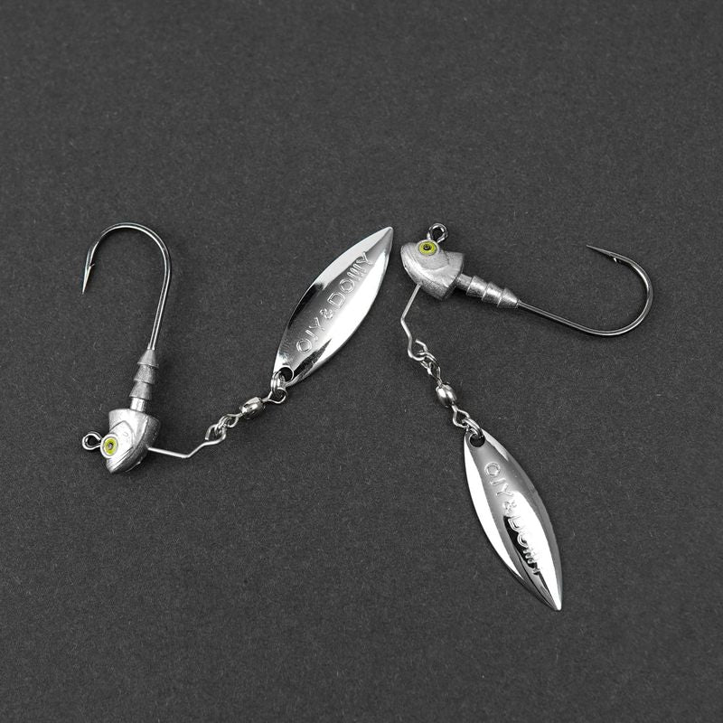 Underspin Jig Heads 6-Pack with 100% Brass Blade – Never Rust Rotating Spinner Jig for Bass & Saltwater Fishing – 3/16oz, 1/4oz, 3/8oz