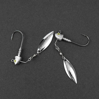 Underspin Jig Heads 6-Pack with 100% Brass Blade – Never Rust Rotating Spinner Jig for Bass & Saltwater Fishing – 3/16oz, 1/4oz, 3/8oz
