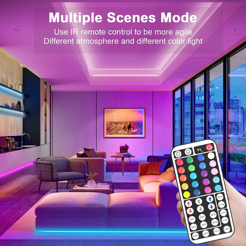 50FT or 100FT RGB LED Strip Light with 44-Key Remote, 20 Colors and Eight Modes for Room and Event Decor