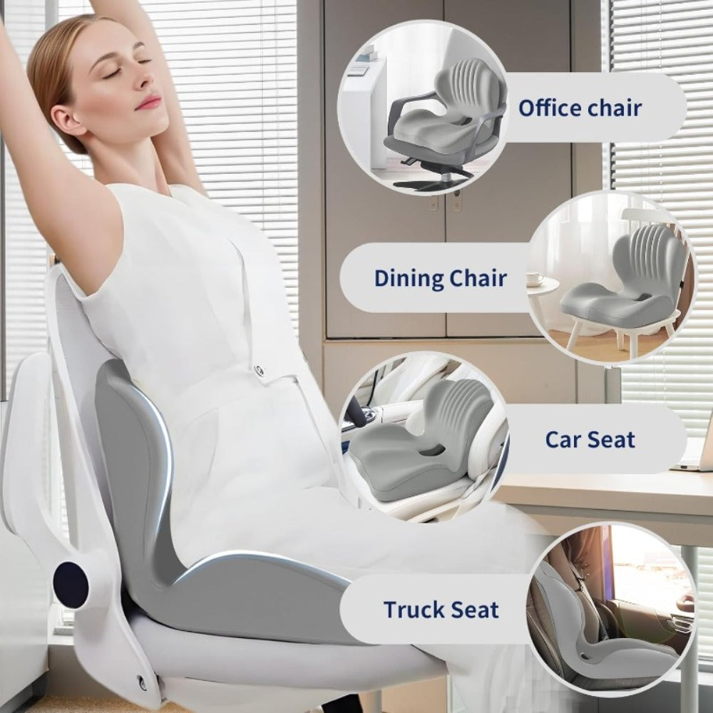 Contoured One-Piece Seat Cushion with Ribbed Back Support, Non-Slip Base and Five Color Options