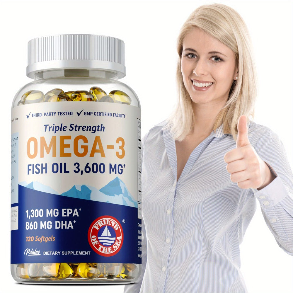 Triple Strength Omega 3 Fish Oil 120 Capsules with High EPA & DHA for Eye, Brain & Heart Health, Joint & Immune Support for Men & Women