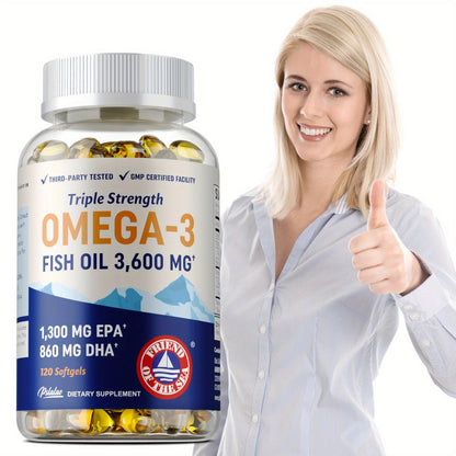 Triple Strength Omega 3 Fish Oil 120 Capsules with High EPA & DHA for Eye, Brain & Heart Health, Joint & Immune Support for Men & Women