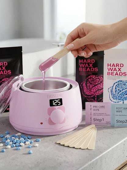 Wax Hair Removal Kit Digital Wax Pot with 6 Wax Bead Packets – Smart Temperature Control Salon-Grade Waxing Set for Body Bikini Face Legs