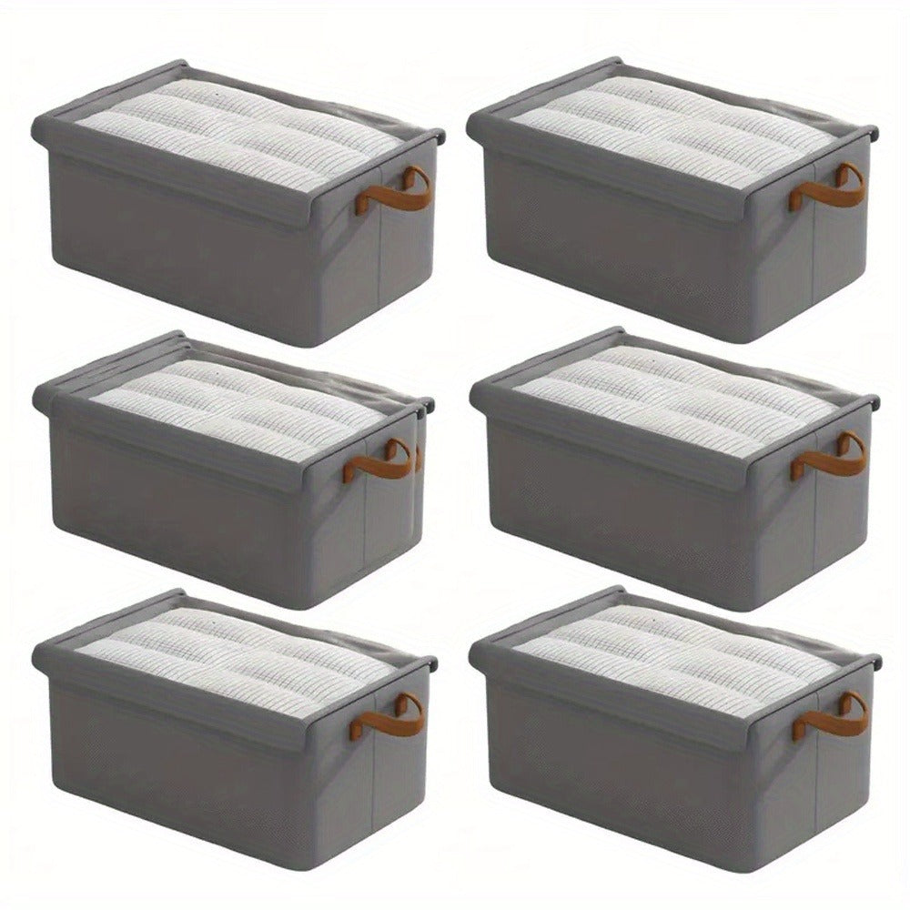Six-Pack Foldable Fabric Storage Boxes with Clear Lids, Handles and Green, Beige or Gray Color Options