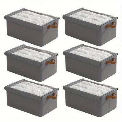 Six-Pack Foldable Fabric Storage Boxes with Clear Lids, Handles and Green, Beige or Gray Color Options