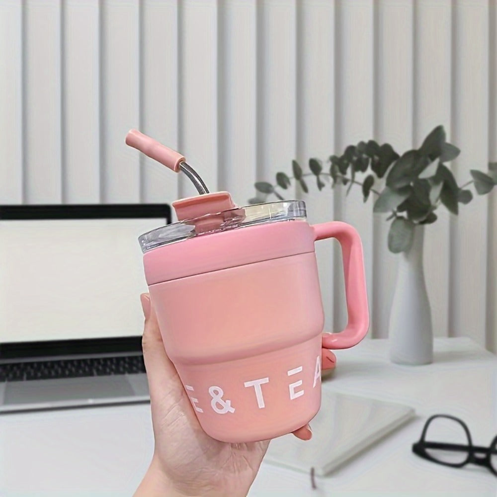 16oz Stainless Steel Straw Travel Tumbler with Handle and Clear Lid in Six Checkout Colors