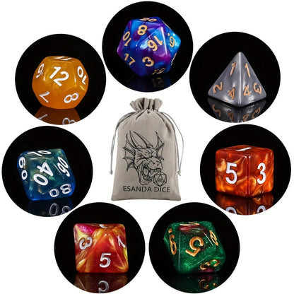 DND Polyhedral Dice Set 141pcs – 20 Complete 7-Die Sets for D&D RPG Tabletop Games, Includes Velvet Bag, Acrylic Multi-Color Dice