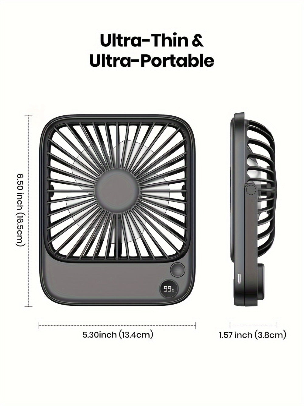 USB Desk Fan Battery Operated, 2000mAh & 5000mAh Rechargeable Mini Personal Fan, 4-Speed Adjustable